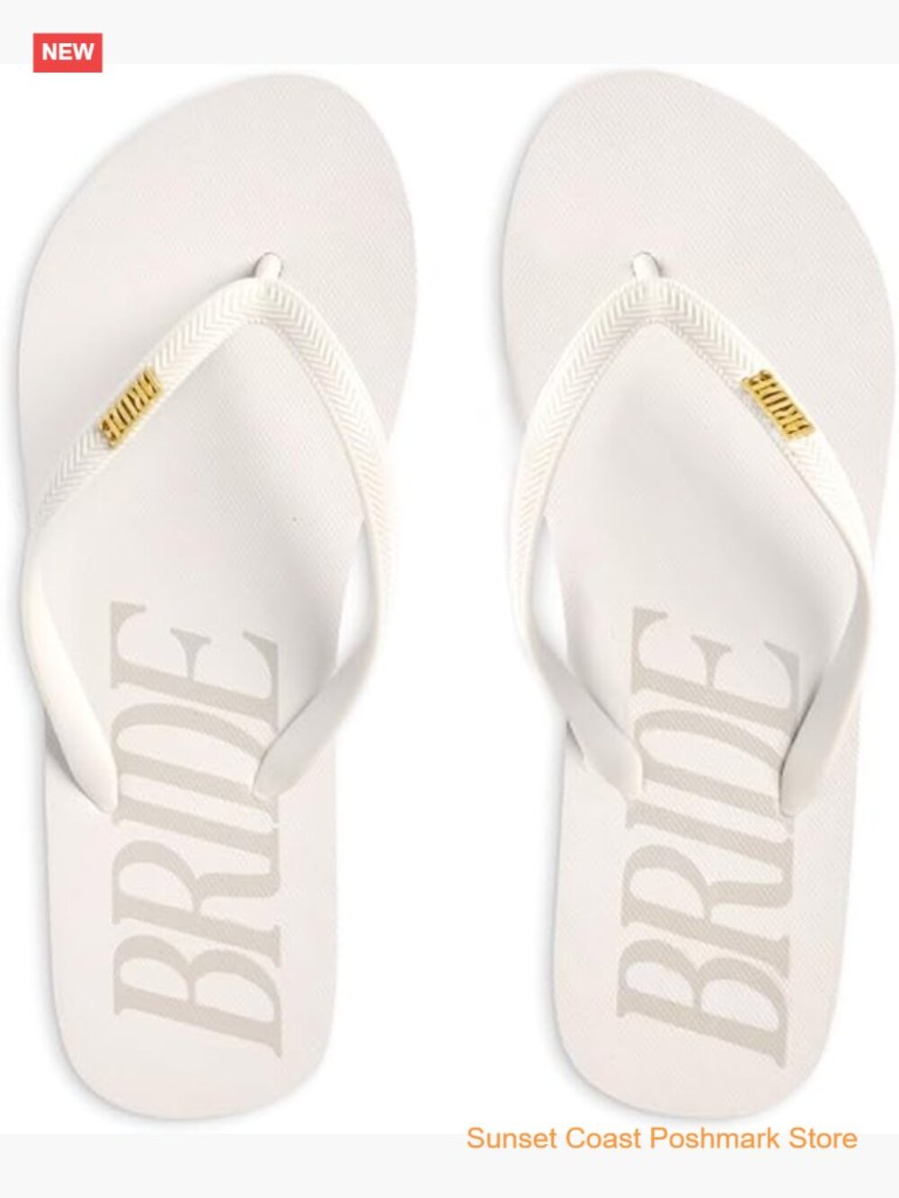 Cream Bride Flip Flops with Gold Charm Bachelorette Sandals EVA Foam Comfort